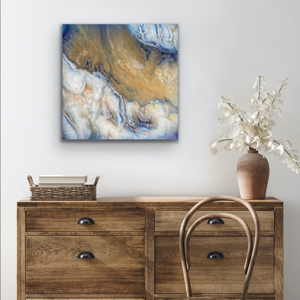 Painting - Fluid Art Original On 14x14 Canvas - Blue & Gold